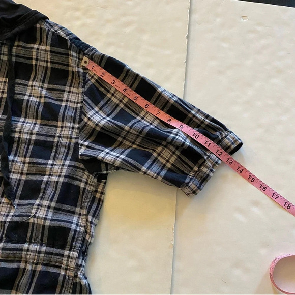 Norma Kamali Flannel Hoodie Shirt Womens Medium Black Plaid Hooded Tunic Top - Picture 12 of 12